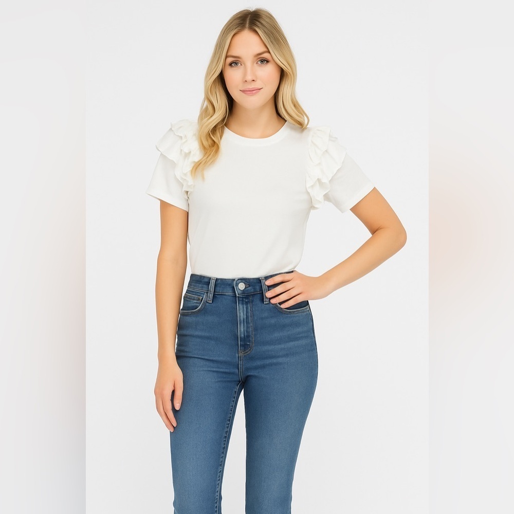 Shabby Chic White Ruffled Short Sleeve Tee